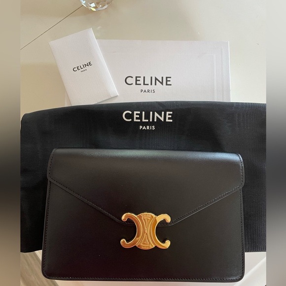 Celine Handbags - Celine Margo Chain wallet Black Leather Triomphe Crossbody with Gold Hardware